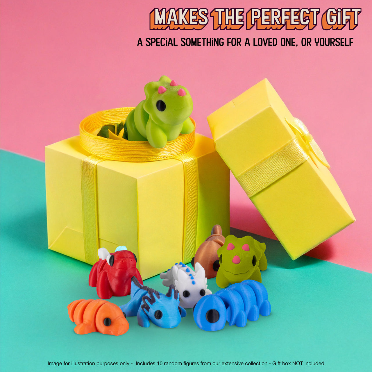 3D Articulating Fidget Animals, Mystery Pack of 10, Random Assorted Colors and Designs, Stress Relief, Unique & Fun