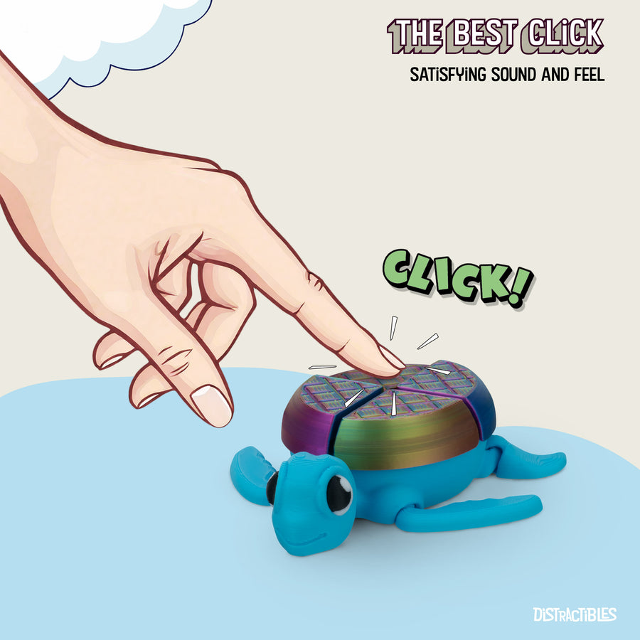 Turtle Fidget Toy, Articulating Design with Shell Clickers, Pocket-Sized & Durable, Stress Relief, ADHD, Autism & Stim (Blue/Silk)