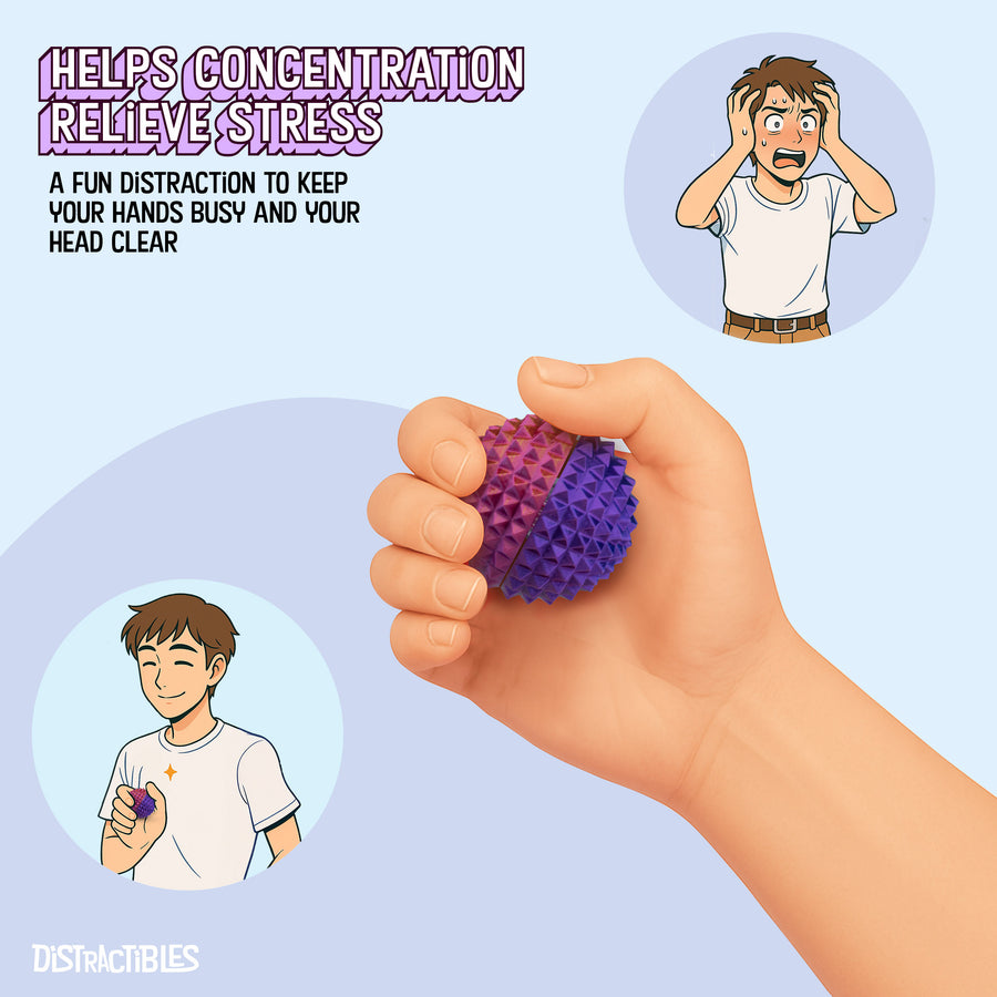 Spike Ball Clicker, Tactile Pain Stimming Fidget with Clicker Switch, Pain Stimulation Ball with Lanyard (Medium - Neon Harmony)