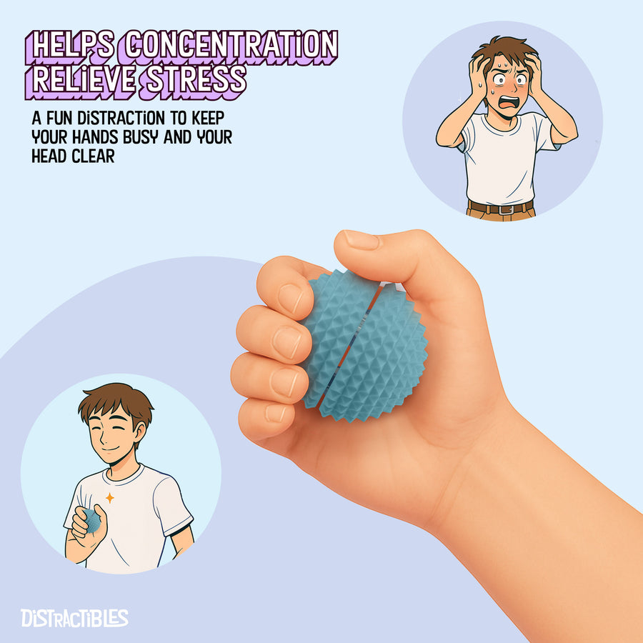 Spike Ball Clicker, Tactile Pain Stimming Fidget with Clicker Switch, Pain Stimulation Ball with Lanyard (Large Blue )