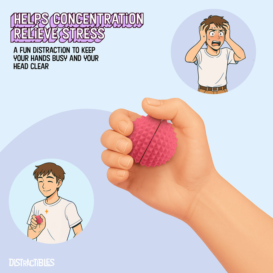 Spike Ball Clicker, Tactile Pain Stimming Fidget with Clicker Switch, Pain Stimulation Ball with Lanyard (Medium - Pink)