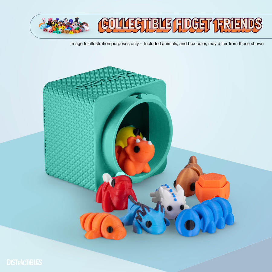 Mystery Fidget Animal Pack, 10 Articulated Animals + Bonus Fidget Clicker & Fidget Clicker Box, Random Colors (Random)