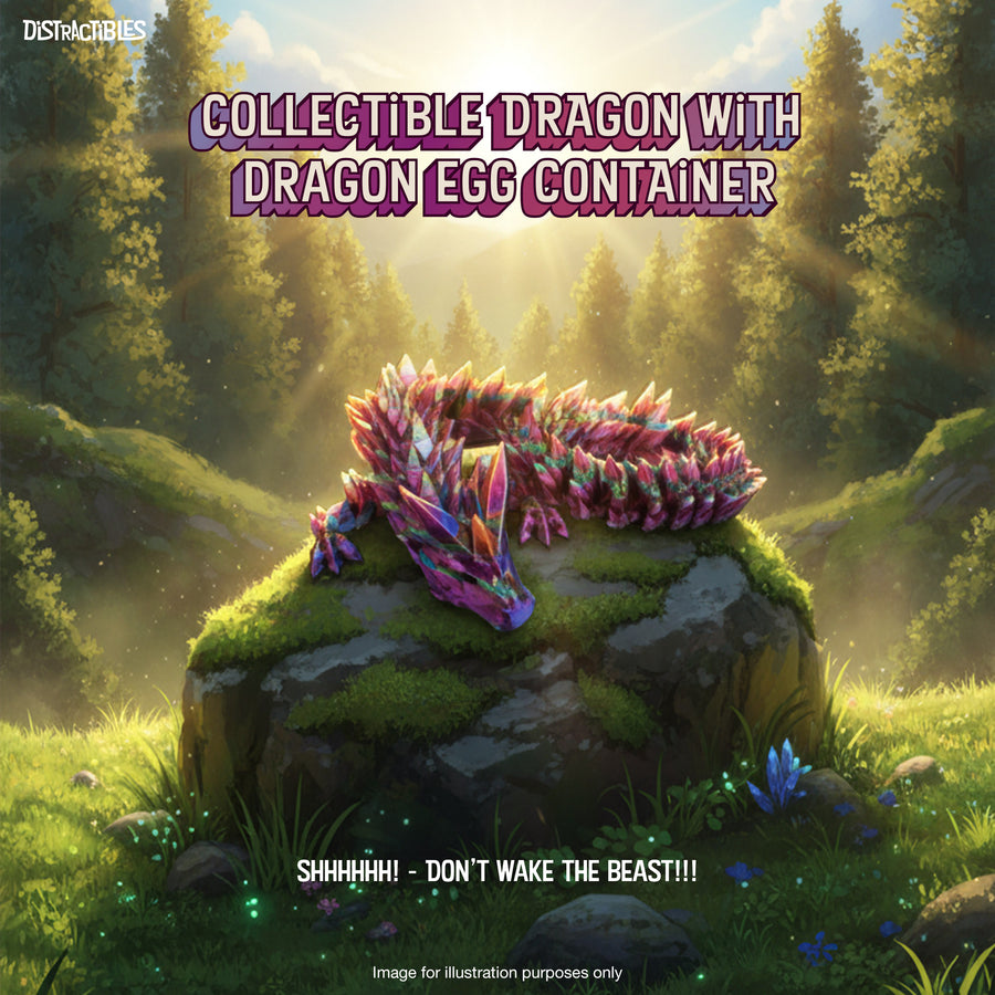 Distractibles Dragon Egg Mystery Box with Articulating Dragon & Crystal Rock Styled Collectible Container, Random Egg Color