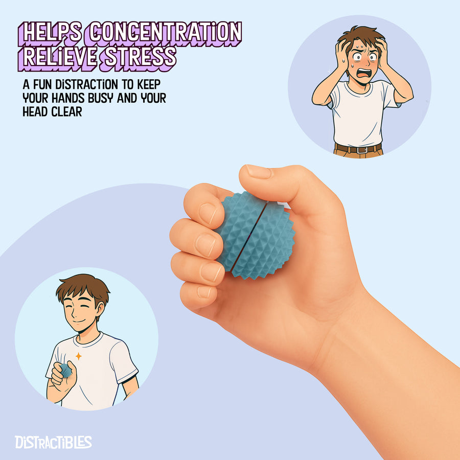 Spike Ball Clicker, Tactile Pain Stimming Fidget with Clicker Switch, Pain Stimulation Ball with Lanyard (Medium - Blue)