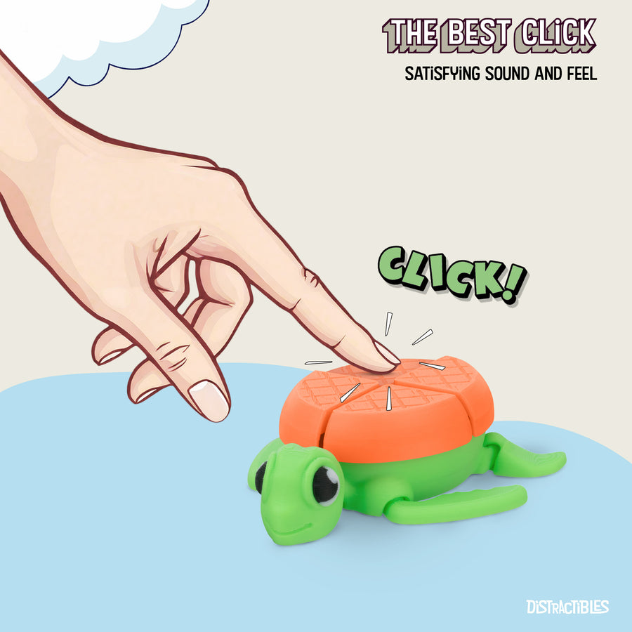 Turtle Fidget Toy, Articulating Design with Shell Clickers, Pocket-Sized & Durable, Stress Relief, ADHD, Autism & Stim (Orange/Green)