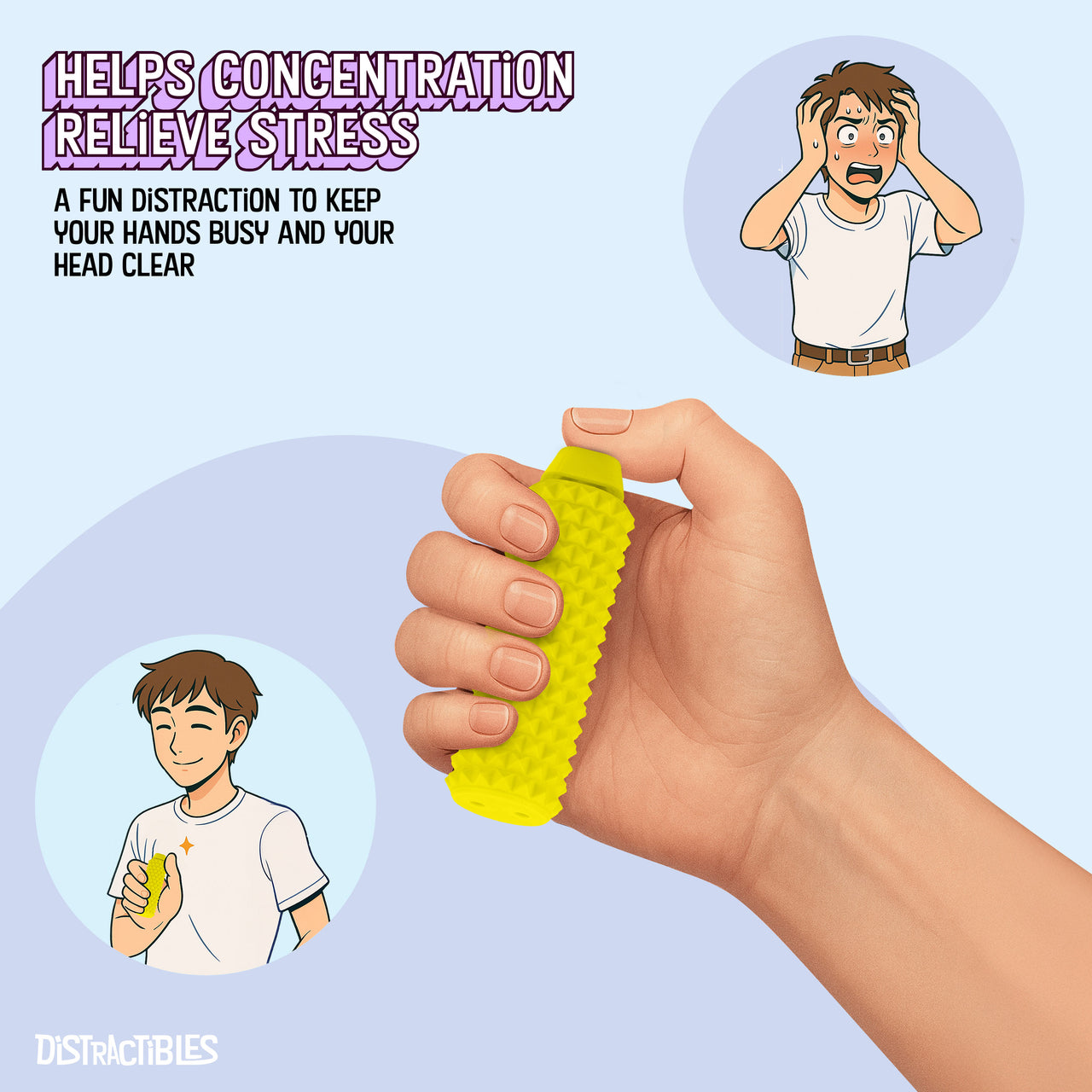 Spike Roller Clicker, Tactile Pain Stimming Fidget with Clicker Switch, Pain Stimulation Roller with Lanyard (Yellow)
