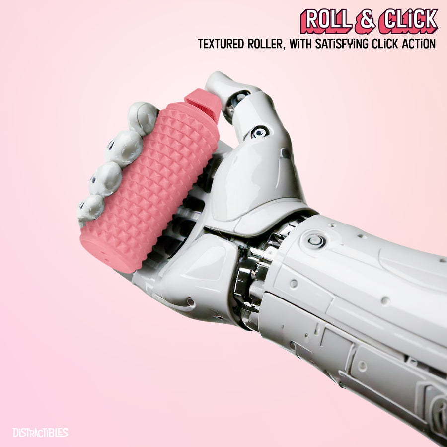 Sensory Roller Fidget Toy with Clicker, Tactile Spikes for Anxiety, Stress Relief, Pain Stimming, Autism - with Lanyard (Pink)