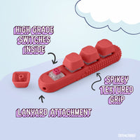 Thumbnail for 4-Button Fidget Clicker - Loud Click Switches, Textured Design for Stress Relief & Focus Aid with Lanyard (Red)