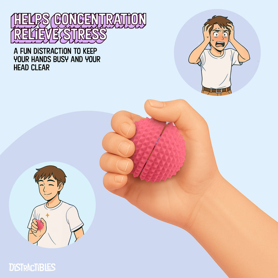 Spike Ball Clicker, Tactile Pain Stimming Fidget with Clicker Switch, Pain Stimulation Ball with Lanyard (Large Pink)