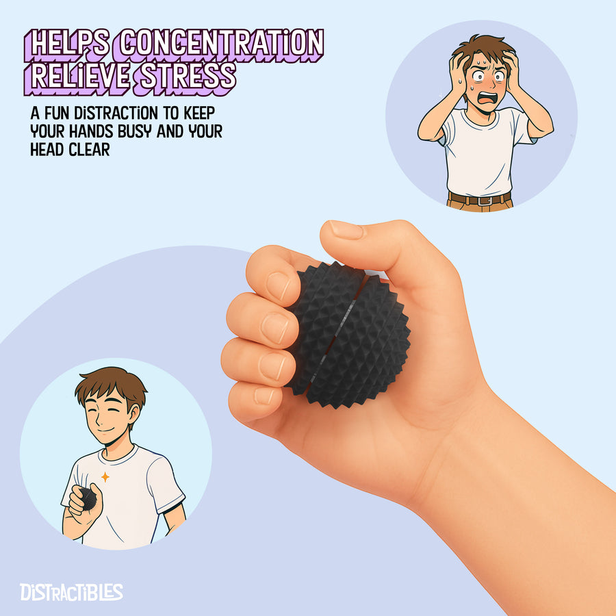 Spike Ball Clicker, Tactile Pain Stimming Fidget with Clicker Switch, Pain Stimulation Ball with Lanyard (Large Black)