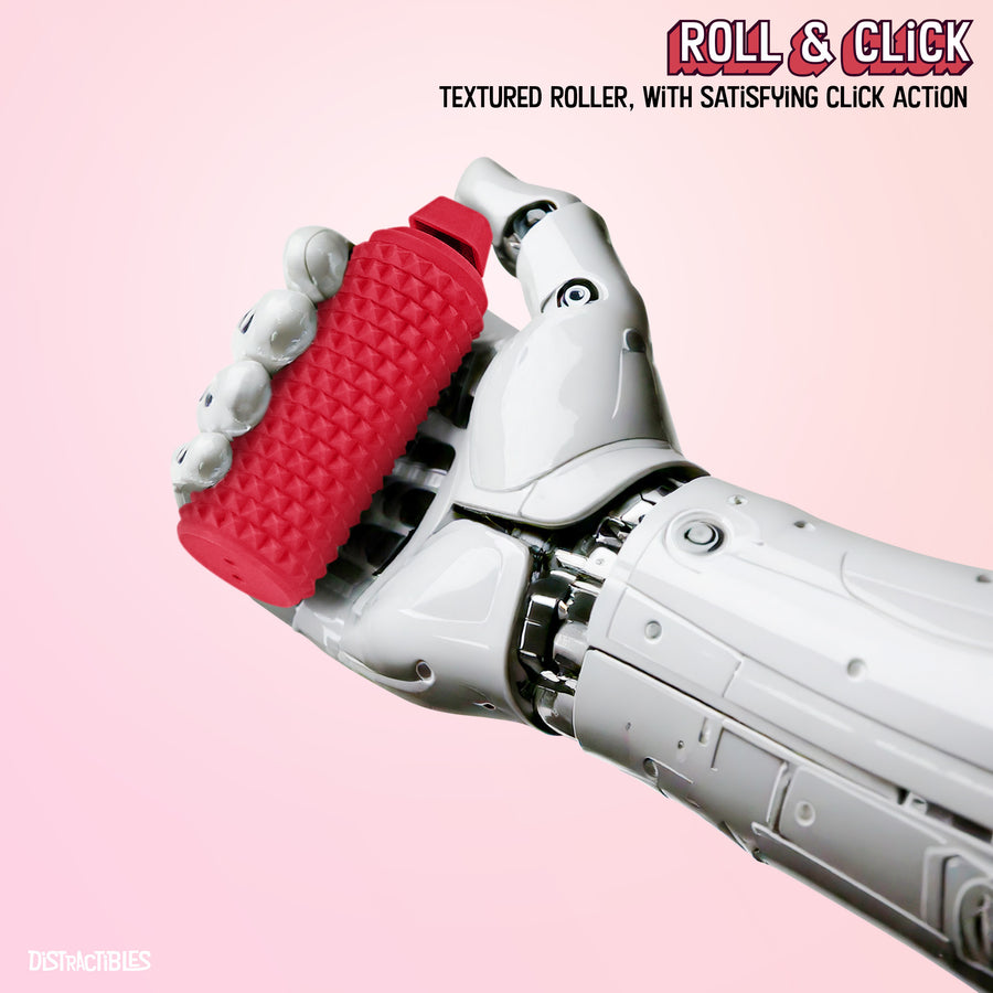 Sensory Roller Fidget Toy with Clicker, Tactile Spikes for Anxiety, Stress Relief, Pain Stimming, Autism - with Lanyard (Red)