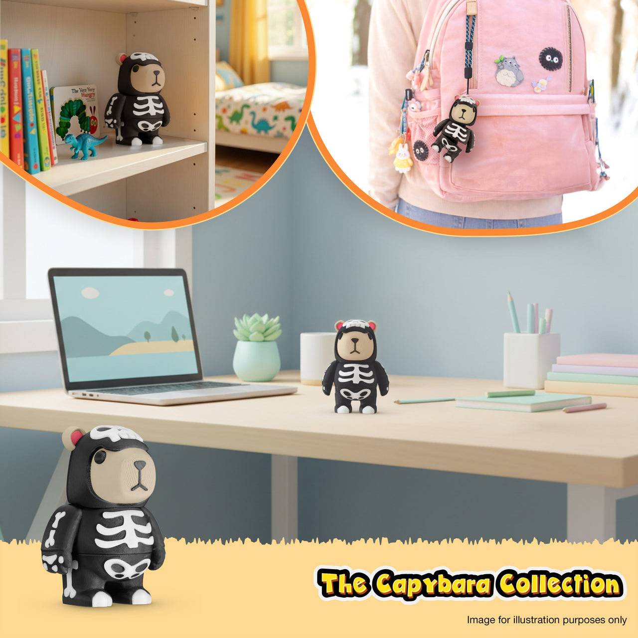 CAPY in Skeleton Costume, 3.5" Articulated Costumed Capybara, 3D Printed Animal Sensory Fidget by Distractibles
