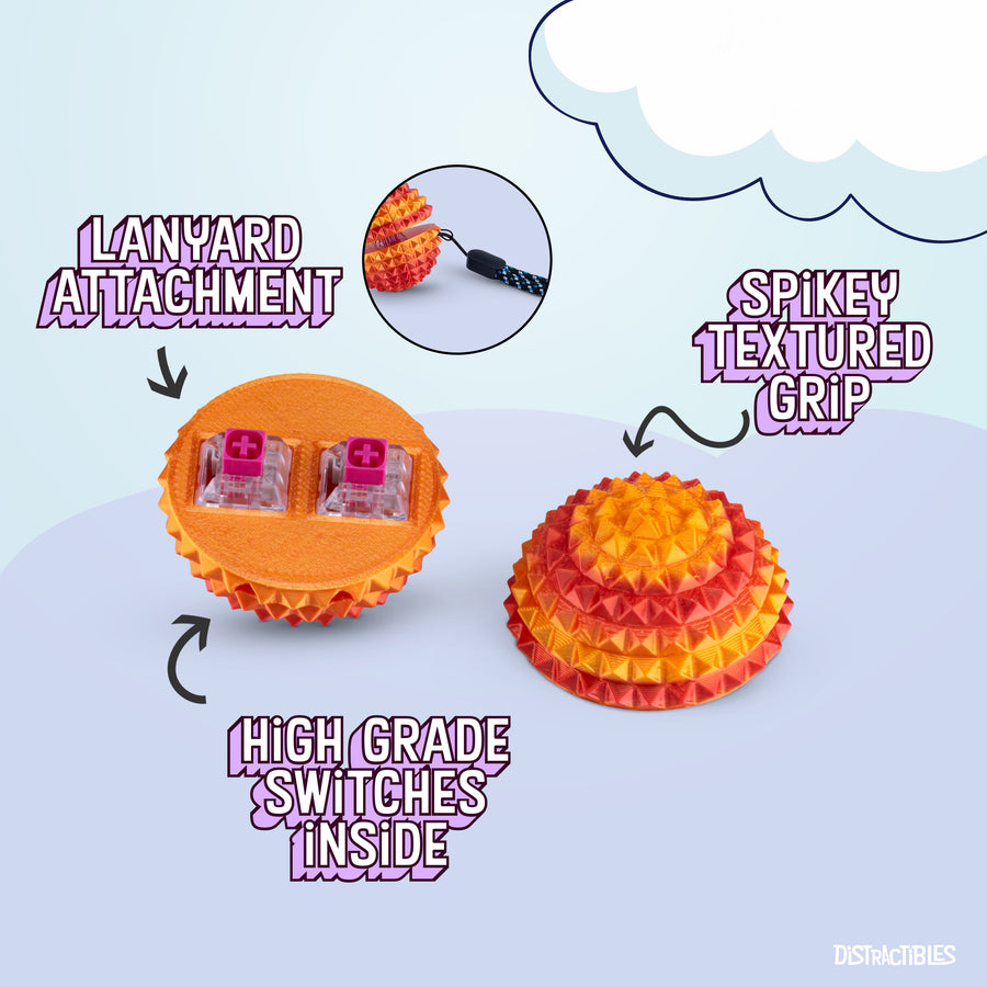 Spike Ball Clicker, Tactile Pain Stimming Fidget with Clicker Switch, Pain Stimulation Ball with Lanyard (Medium - Neon Nova)