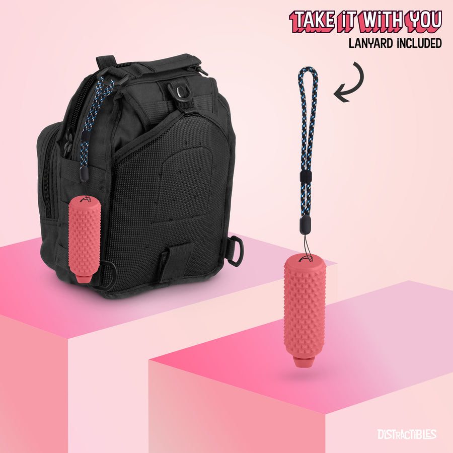 Sensory Roller Fidget Toy with Clicker, Tactile Spikes for Anxiety, Stress Relief, Pain Stimming, Autism - with Lanyard (Pink)