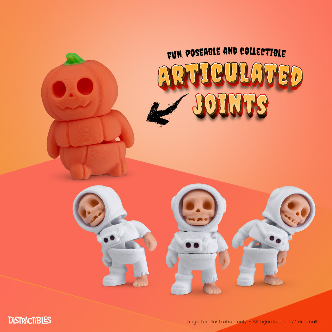 Halloween Mystery Box, 10 Articulated Spooky Figures with Pumpkin Container, Random Figures and Mystery Removeable Pumpkin Lid