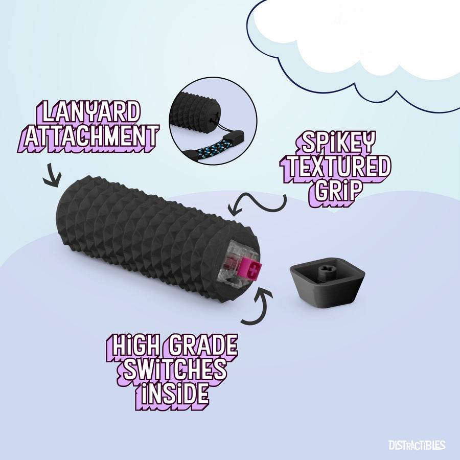 Spike Roller Clicker, Tactile Pain Stimming Fidget with Clicker Switch, Pain Stimulation Roller with Lanyard (Black)