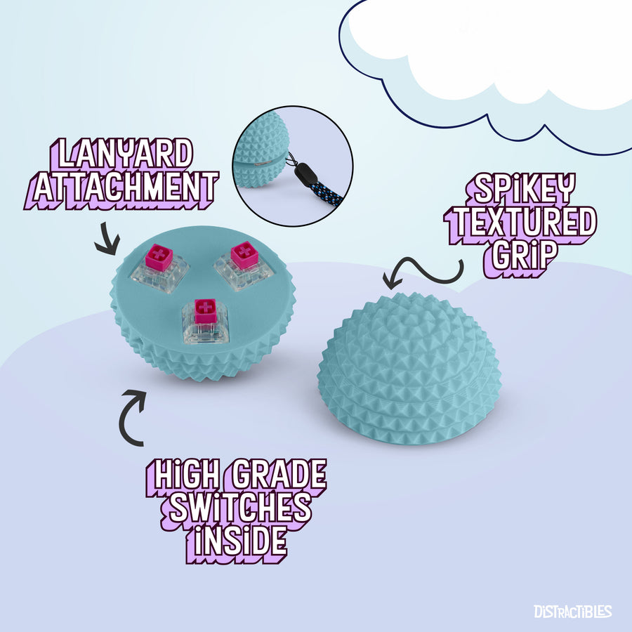 Spike Ball Clicker, Tactile Pain Stimming Fidget with Clicker Switch, Pain Stimulation Ball with Lanyard (Large Blue )