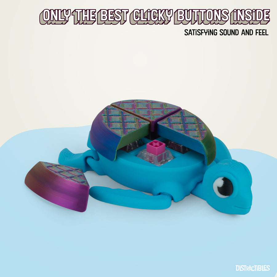 Turtle Fidget Toy, Articulating Design with Shell Clickers, Pocket-Sized & Durable, Stress Relief, ADHD, Autism & Stim (Blue/Silk)