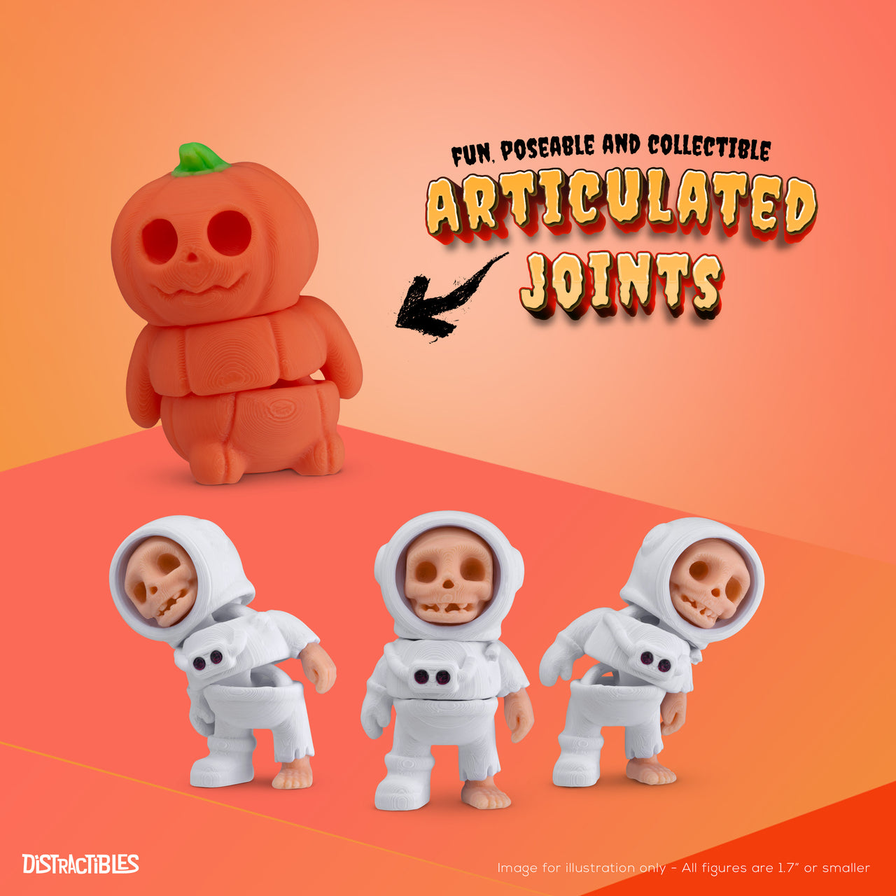 Halloween Mystery Box, 10 Articulated Spooky Figures with Pumpkin Container, Random Figures and Mystery Removeable Pumpkin Lid