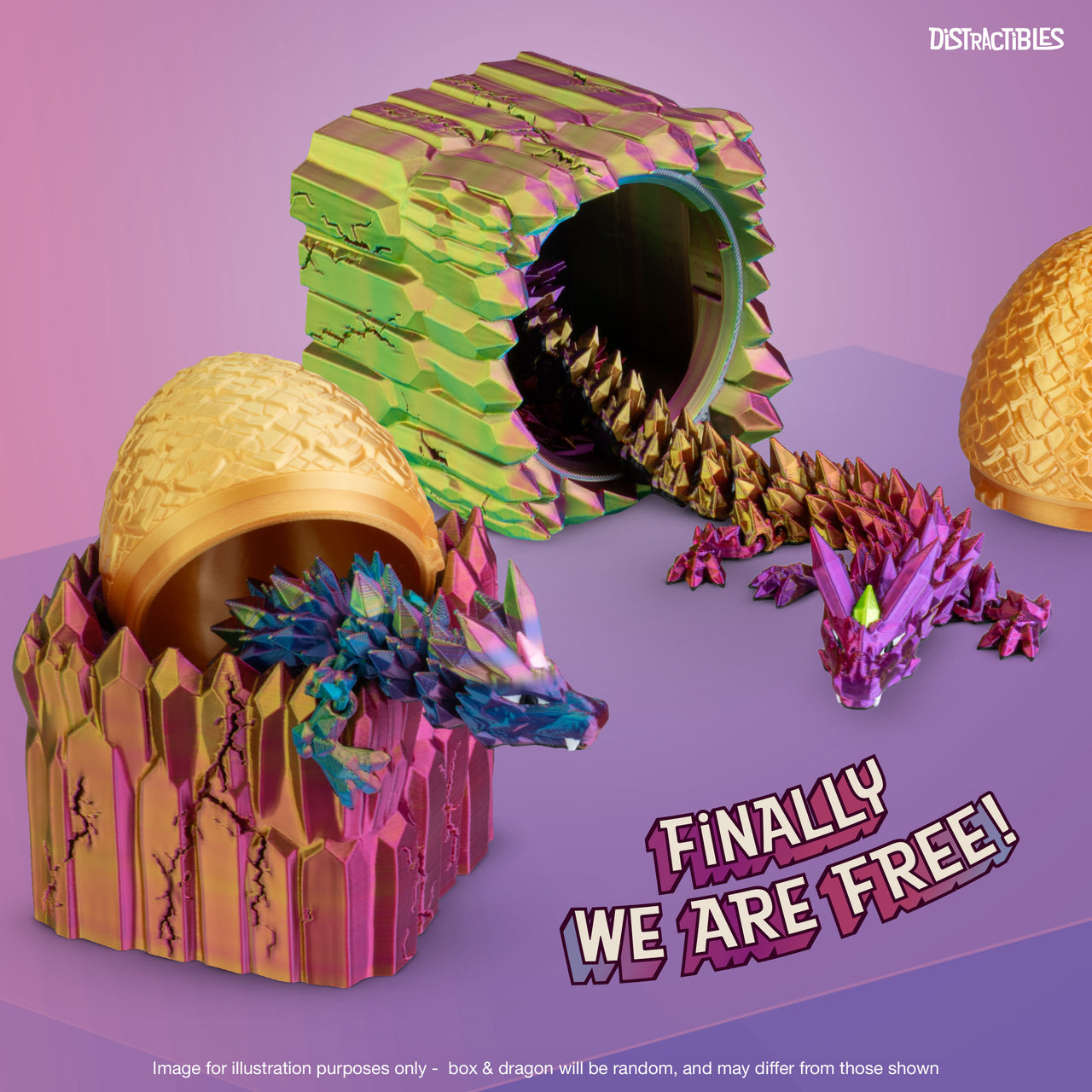 Distractibles Dragon Egg Mystery Box with Articulating Dragon & Crystal Rock Styled Collectible Container, Random Egg Color