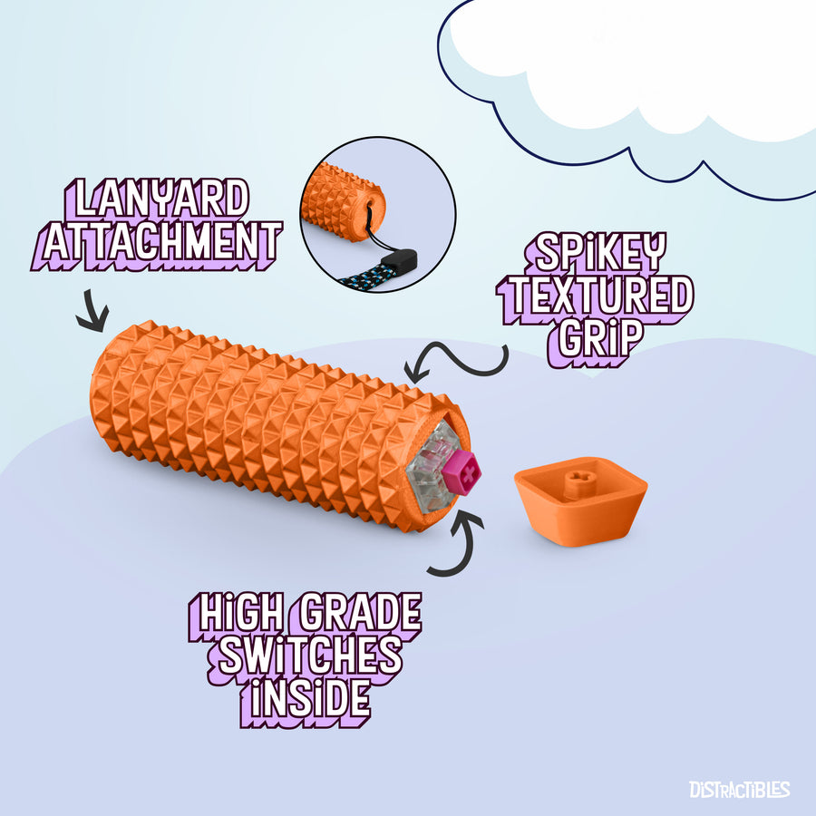 Spike Roller Clicker, Tactile Pain Stimming Fidget with Clicker Switch, Pain Stimulation Roller with Lanyard (Neon Horizon)