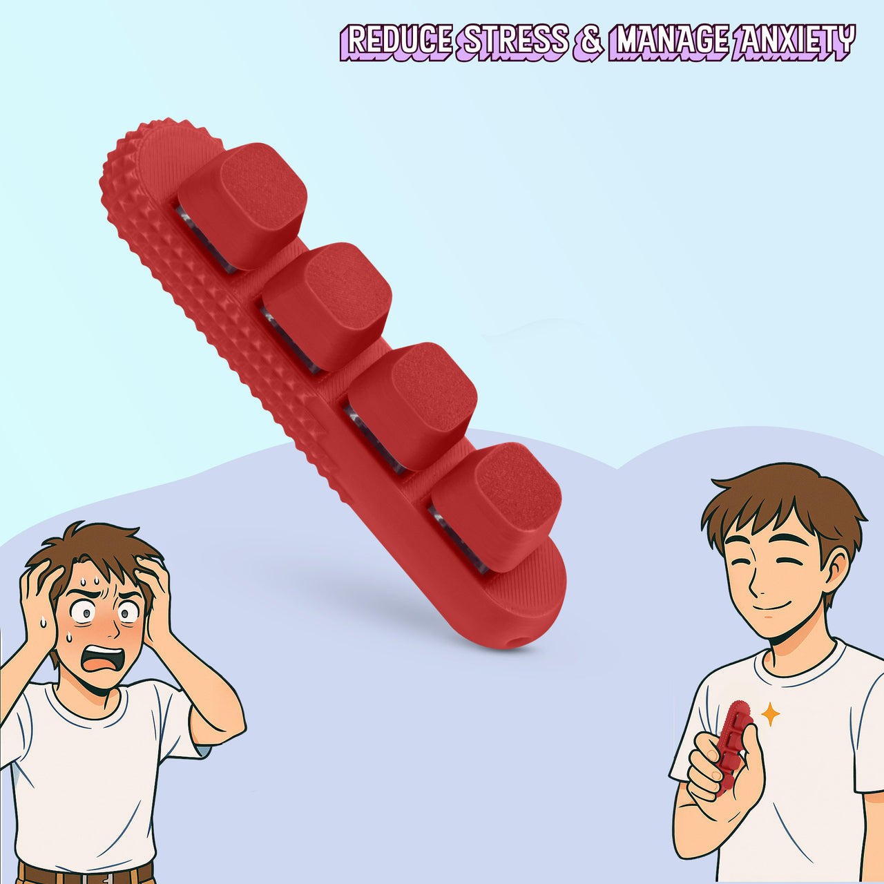4-Button Fidget Clicker - Loud Click Switches, Textured Design for Stress Relief & Focus Aid with Lanyard (Red)