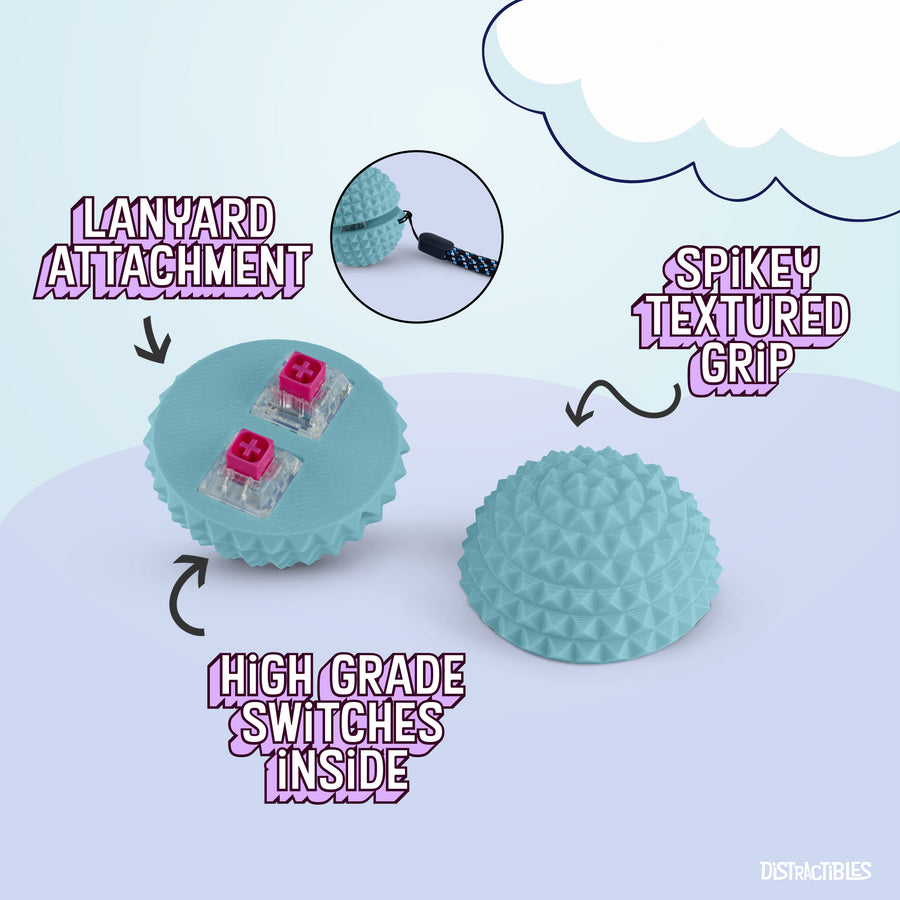 Spike Ball Clicker, Tactile Pain Stimming Fidget with Clicker Switch, Pain Stimulation Ball with Lanyard (Medium - Blue)