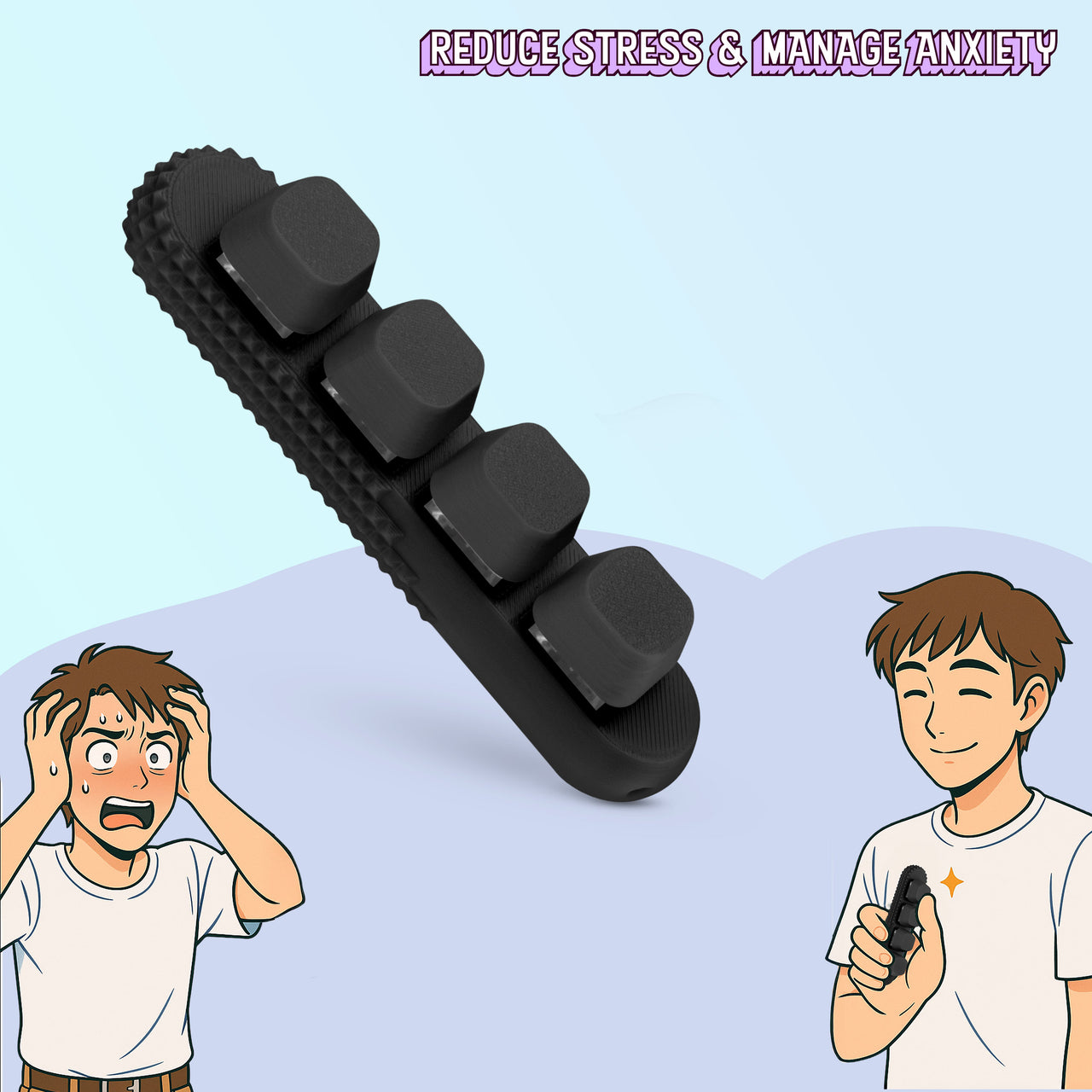 4-Button Fidget Clicker - Loud Click Switches, Textured Design for Stress Relief & Focus Aid with Lanyard (Black)