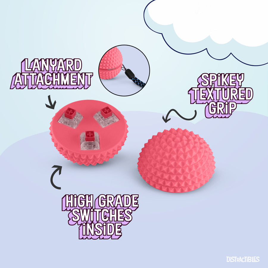 Spike Ball Clicker, Tactile Pain Stimming Fidget with Clicker Switch, Pain Stimulation Ball with Lanyard (Large Pink)