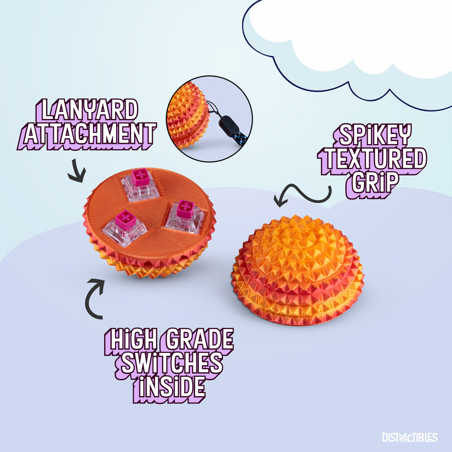 Spike Ball Clicker, Tactile Pain Stimming Fidget with Clicker Switch, Pain Stimulation Ball with Lanyard (Large Neon Nova)