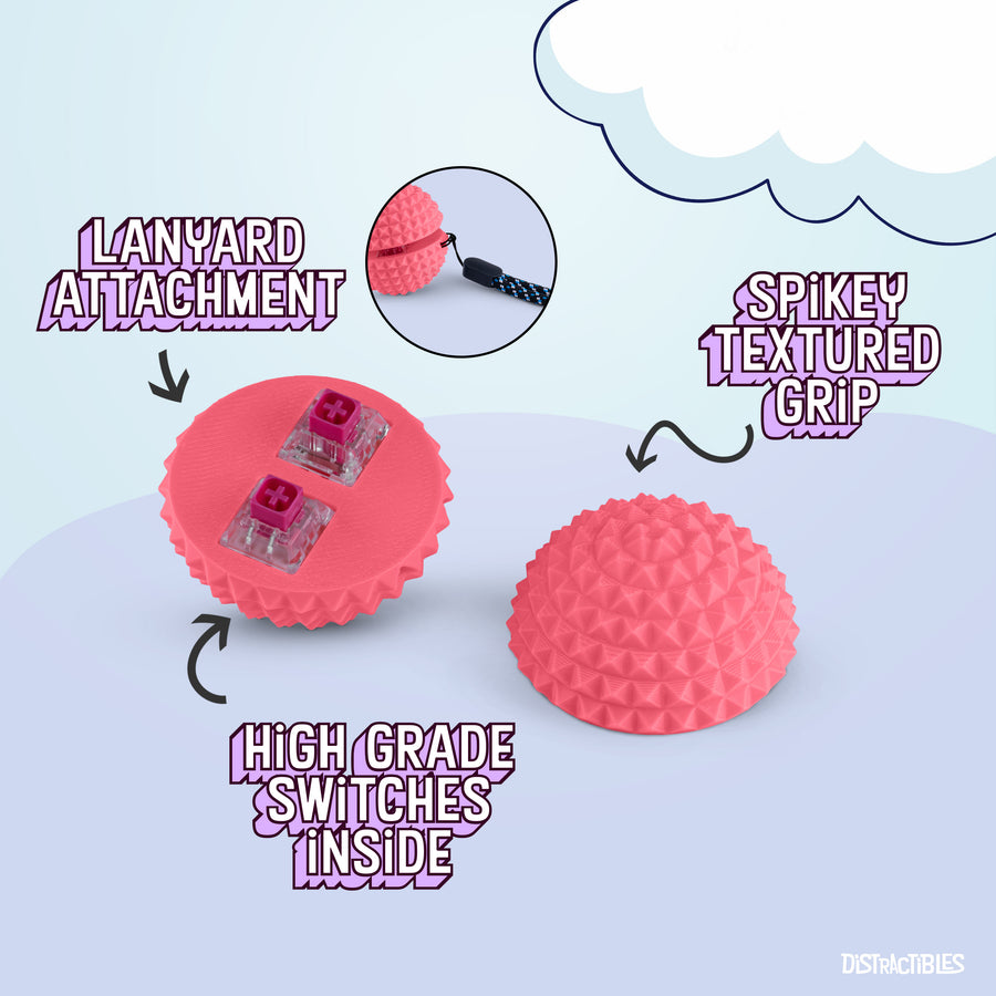 Spike Ball Clicker, Tactile Pain Stimming Fidget with Clicker Switch, Pain Stimulation Ball with Lanyard (Medium - Pink)