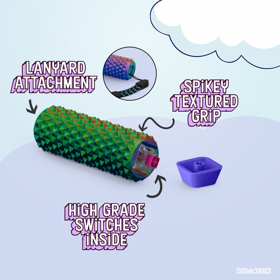 Spike Roller Clicker, Tactile Pain Stimming Fidget with Clicker Switch, Pain Stimulation Roller with Lanyard (Neon Harmony)