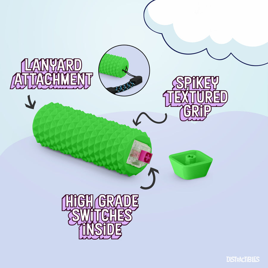 Spike Roller Clicker, Tactile Pain Stimming Fidget with Clicker Switch, Pain Stimulation Roller with Lanyard (Green)