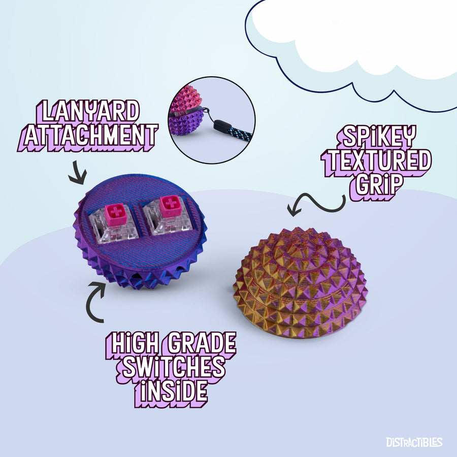 Spike Ball Clicker, Tactile Pain Stimming Fidget with Clicker Switch, Pain Stimulation Ball with Lanyard (Medium - Neon Harmony)