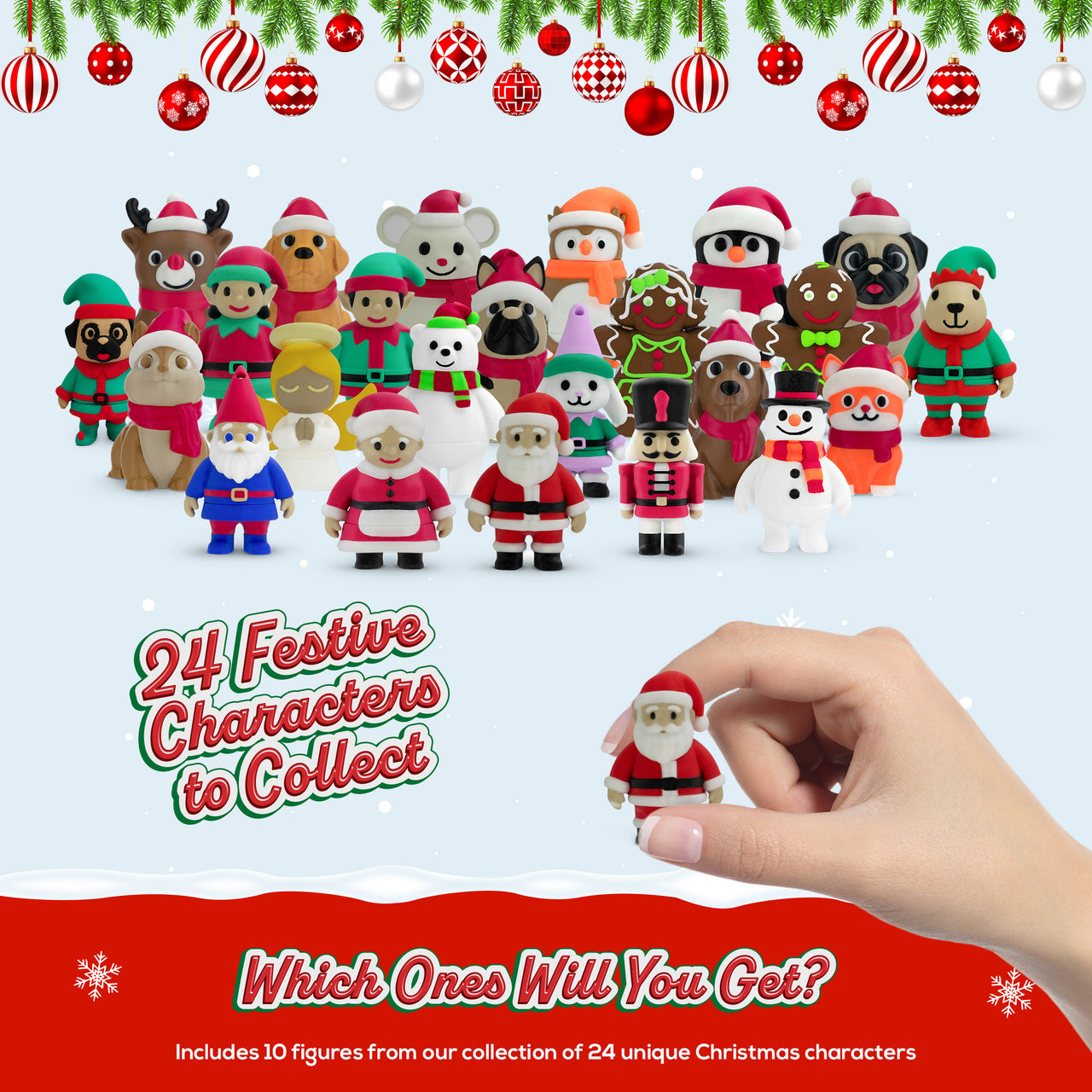 Distractibles Christmas Tree Mystery Box, 10 Articulated Festive Figures with Christmas Tree Container, Random Tree Topper with Removeable Tree Lid
