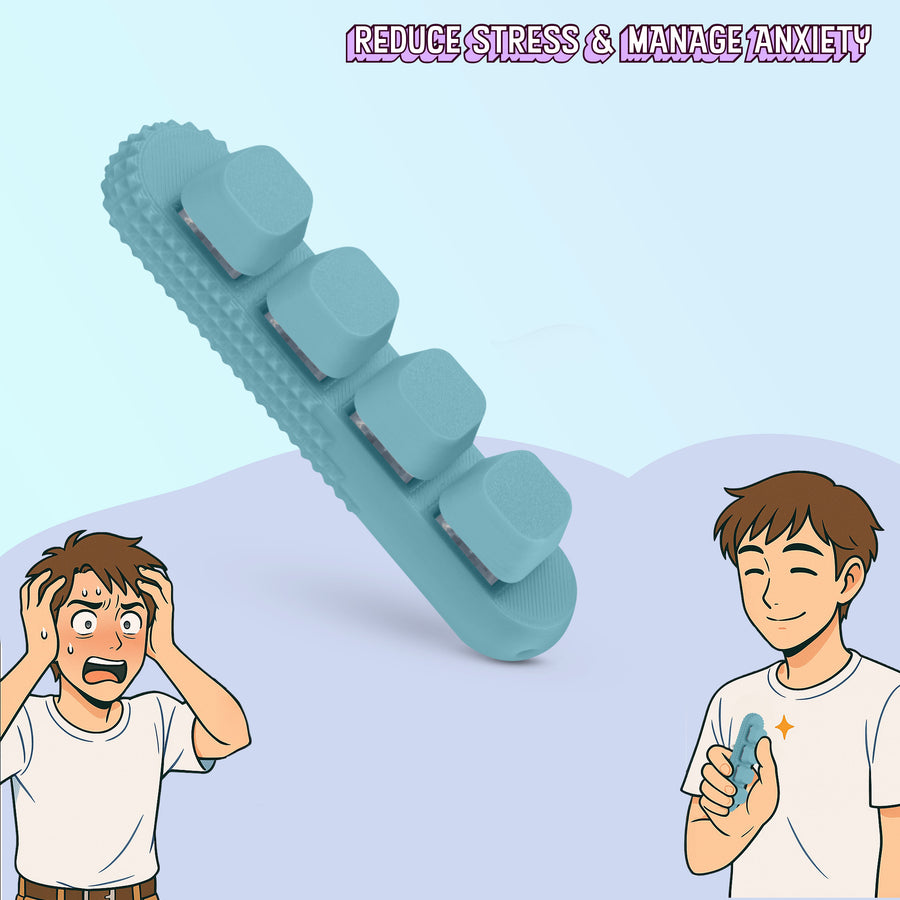 4-Button Fidget Clicker - Loud Click Switches, Textured Design for Stress Relief & Focus Aid with Lanyard (Blue)