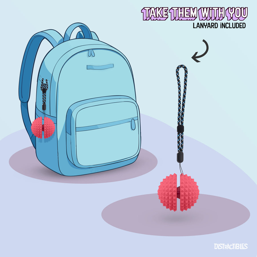 Spike Ball Clicker, Tactile Pain Stimming Fidget with Clicker Switch, Pain Stimulation Ball with Lanyard (Medium - Pink)