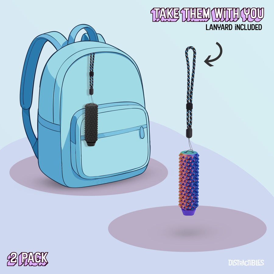 Spike Roller Clicker, Tactile Pain Stimming Fidget with Clicker Switch, Pain Stimulation Roller with Lanyard (Neon Harmony + Black)