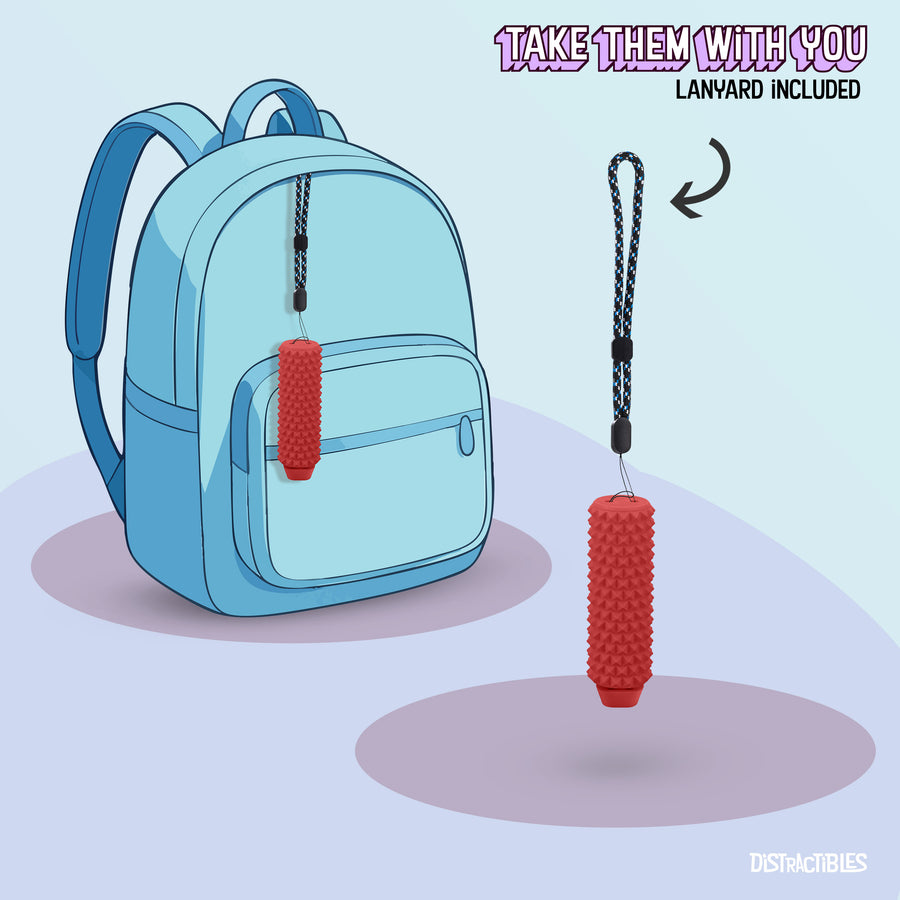 Spike Roller Clicker, Tactile Pain Stimming Fidget with Clicker Switch, Pain Stimulation Roller with Lanyard (Red)