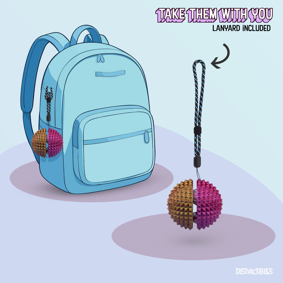 Spike Ball Clicker, Tactile Pain Stimming Fidget with Clicker Switch, Pain Stimulation Ball with Lanyard (Large Neon Harmony)