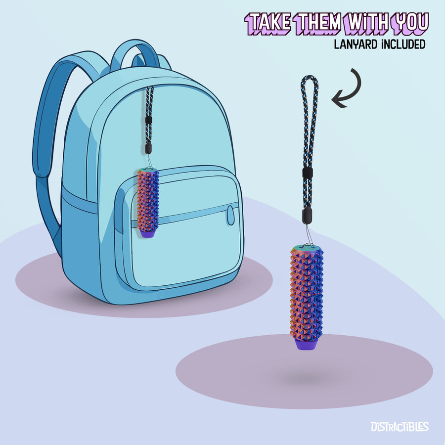 Spike Roller Clicker, Tactile Pain Stimming Fidget with Clicker Switch, Pain Stimulation Roller with Lanyard (Neon Harmony)