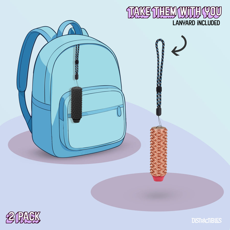 Spike Roller Clicker, Tactile Pain Stimming Fidget with Clicker Switch, Pain Stimulation Roller with Lanyard (Neon Rose + Black)