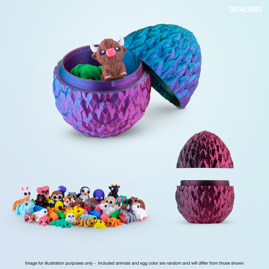 3D Articulating Fidget Animals, Mystery Pack of 10 with Mystery Egg, Random Assorted Designs, Stress Relief, Unique & Fun