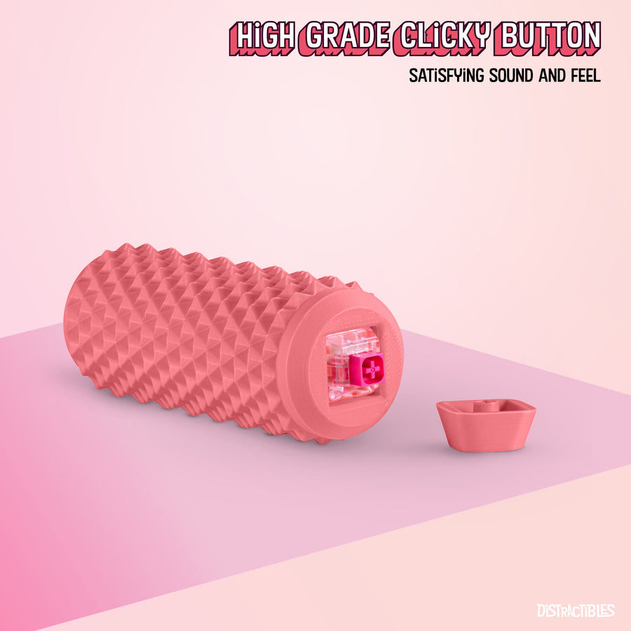 Sensory Roller Fidget Toy with Clicker, Tactile Spikes for Anxiety, Stress Relief, Pain Stimming, Autism - with Lanyard (Pink)