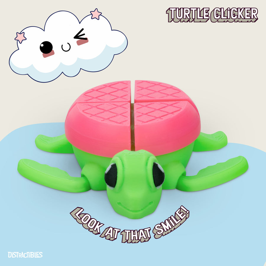 Turtle Fidget Toy, Articulating Design with Shell Clickers, Pocket-Sized & Durable, Stress Relief, ADHD, Autism & Stim (Pink/Green)