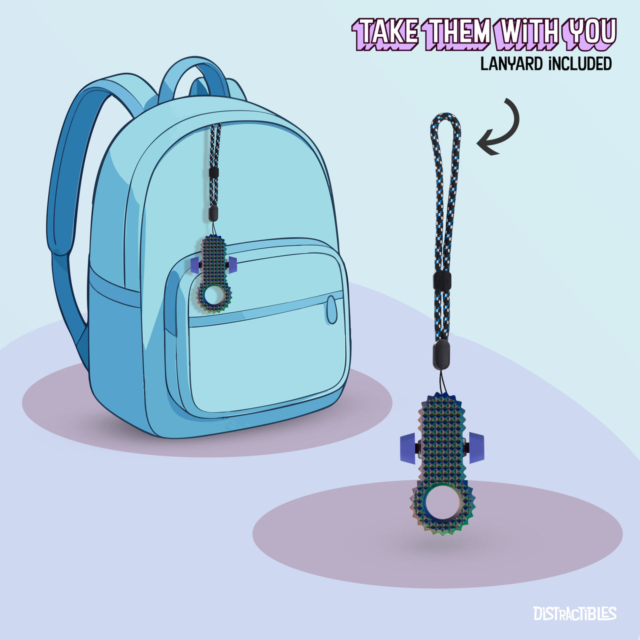 Distractibles Spiked Clicker Fidget Spinner - Textured for Pain Stimming, Stress Relief, ADHD, Anxiety and Concentration (Neon Harmony)