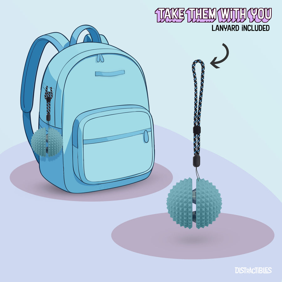 Spike Ball Clicker, Tactile Pain Stimming Fidget with Clicker Switch, Pain Stimulation Ball with Lanyard (Large Blue )