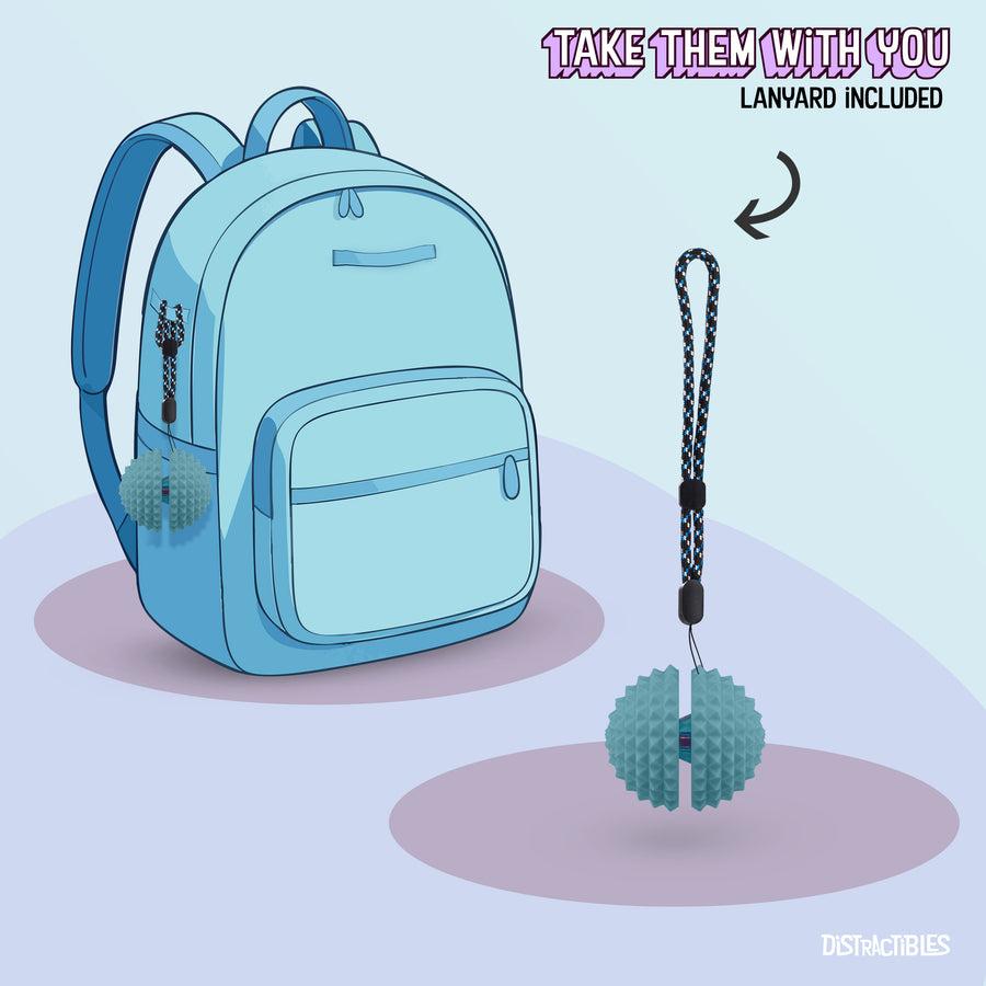 Spike Ball Clicker, Tactile Pain Stimming Fidget with Clicker Switch, Pain Stimulation Ball with Lanyard (Medium - Blue)