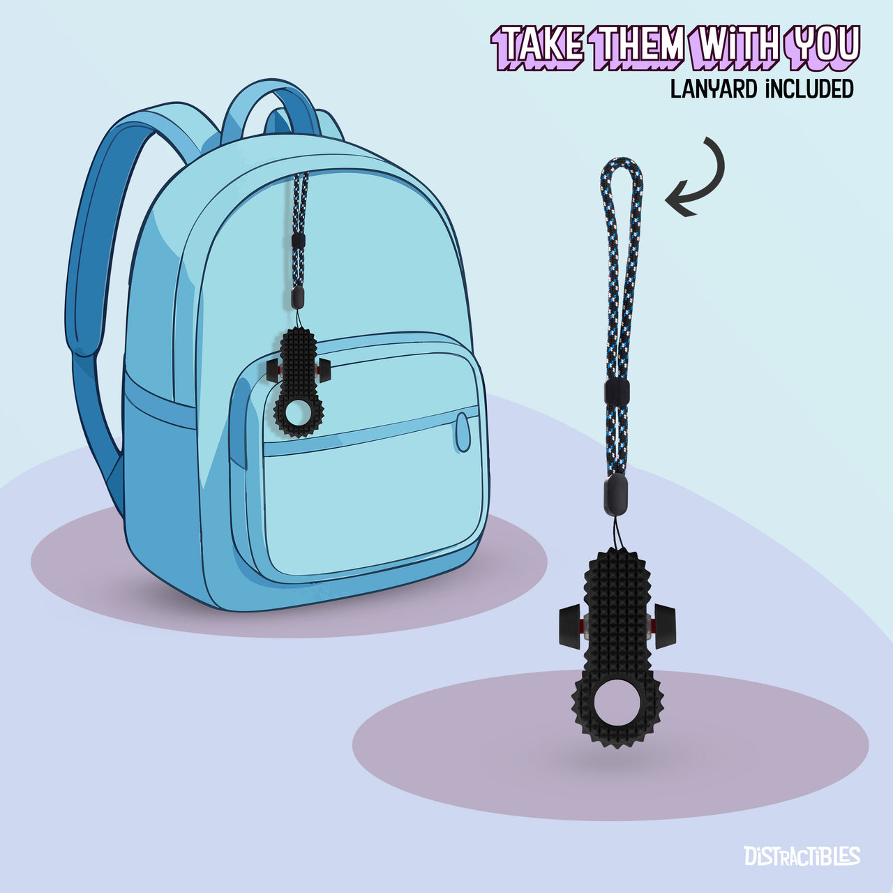 Distractibles Spiked Clicker Fidget Spinner - Textured for Pain Stimming, Stress Relief, ADHD, Anxiety and Concentration (Black)