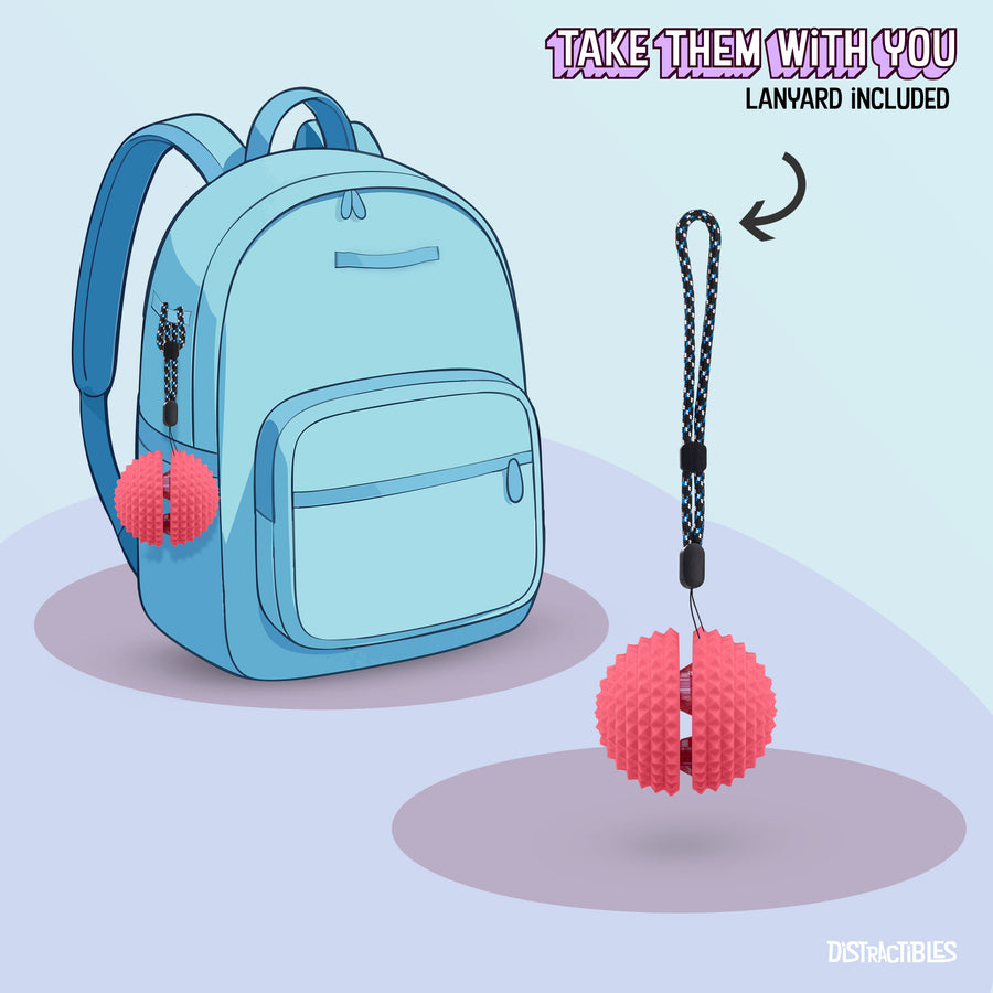 Spike Ball Clicker, Tactile Pain Stimming Fidget with Clicker Switch, Pain Stimulation Ball with Lanyard (Large Pink)